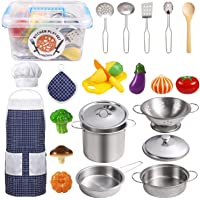 Los mejores  - EFO SHM Juguetes de Cocina para niños Accesorios- 23 Piezas Juguetes de Chef para Niños- Cocina de Acero- Vegetales para…